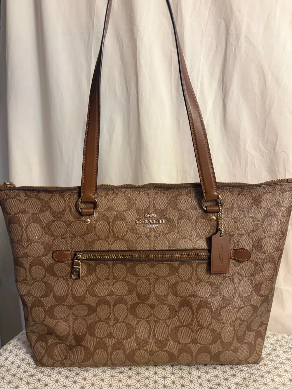 Coach Brown Signature Canvas Tote with Leather Trim